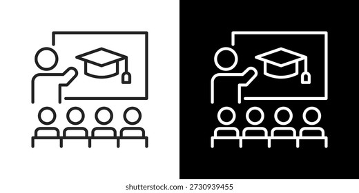 Conjunto de ícones da educação. Design de linha limpa com versões claras e escuras para uso versátil