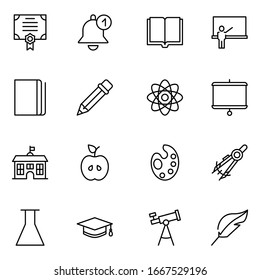 Conjunto de iconos de educación. Colección de pictogramas web de alta calidad en estilo plano moderno. Símbolo de educación negra para diseño web y aplicación móvil sobre fondo blanco. Logo de línea EPS10