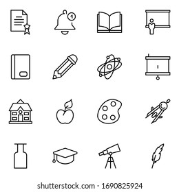 Education icon set. Collection of high quality outline web pictograms in modern flat style. Black Education symbol for web design and mobile app on white background. Line logo EPS10