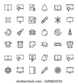 Bildungs-Symbol-Set. Kollektion hochwertiger Umrisspiktogramme im modernen Flachstil. Schwarzes Bildungs-Symbol für Webdesign und mobile App auf weißem Hintergrund. Linienlogo EPS10