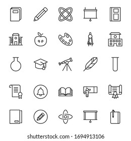 Education icon set. Collection of high quality outline web pictograms in modern flat style. Black Education symbol for web design and mobile app on white background. Line logo EPS10