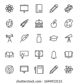 Education icon set. Collection of high quality outline web pictograms in modern flat style. Black Education symbol for web design and mobile app on white background. Line logo EPS10