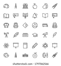 Education icon set. Collection of high quality outline web pictograms in modern flat style. Black Education symbol for web design and mobile app on white background. Line logo EPS10