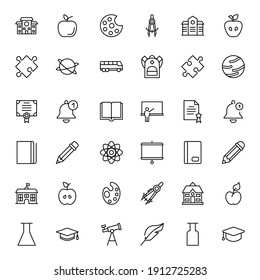 Education Icon Set. Collection Of High Quality Outline Web Pictograms In Modern Flat Style. Black Education Symbol For Web Design And Mobile App On White Background. Line Logo EPS10