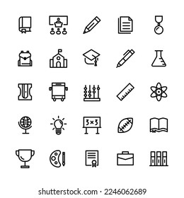 Education icon set. Collection of vector line icons of education.