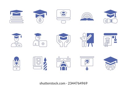 Education icon set. Duotone style line stroke and bold. Vector illustration. Containing education, student, elearning, book, of, fairy, tales, graduate, idea, history, international, day, presentation