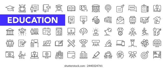 Education icon set with editable stroke. Learning thin line icon collection. Vector illustration