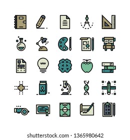 Education icon set with filled line style vector illustration