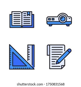 Education icon set (Filled Line) = read book, projector, measurement, file edit