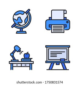 Education Icon Set (Filled Line) = Globe, Printer, Desk, Blackboard