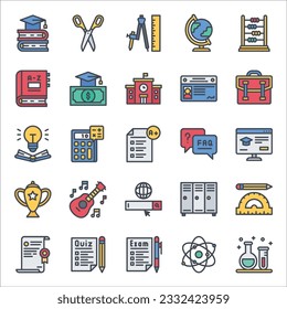 Education Icon Set in Filled Style