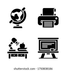 Education icon set = globe, printer, desk, blackboard