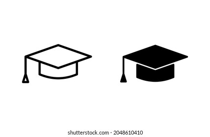 Bildungs-Symbol-Set. Graduierungsmütze und Symbol. Absolvent. Studentenkappe