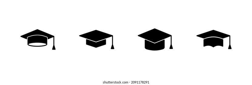 Education icon set. Graduation cap sign and symbol. Graduate. Students cap