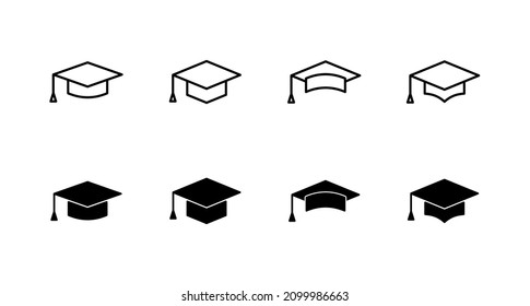 Education icon set. Graduation cap sign and symbol. Graduate. Students cap