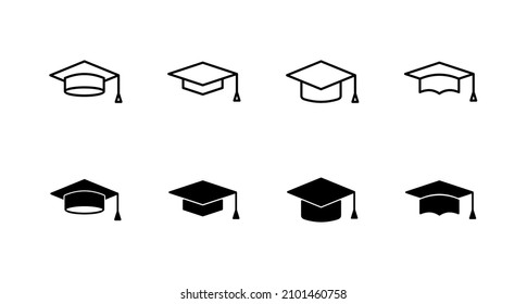 Education icon set. Graduation cap sign and symbol. Graduate. Students cap