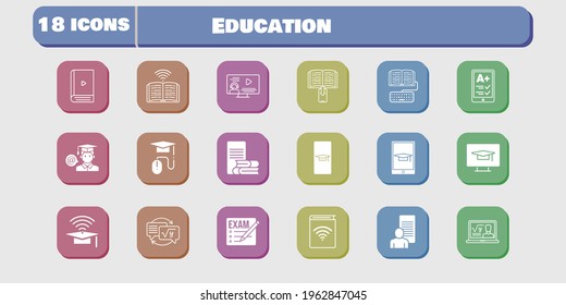 education icon set. included audiobook, study, homework, student, book, student-desktop, exam, student-smartphone, professor icons on white background. linear, filled styles.