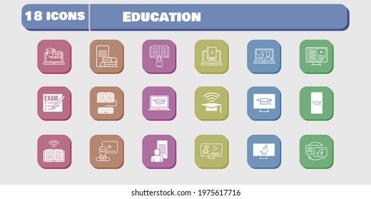 education icon set. included study, homework, learn, book, training, student-desktop, microscope, student-smartphone, exam icons on white background. linear, filled styles.