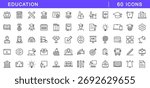 Education icon set. Learning icons in line style. Editable web icons for study, school, knowledge, teaching, e-learning. Vector illustration.