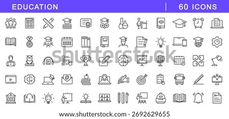 Education icon set. Learning icons in line style. Editable web icons for study, school, knowledge, teaching, e-learning. Vector illustration.