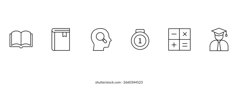 Education icon set. Education and Learning line icon set. High quality vector icons for learning, teaching, and education related concepts. Editable stroke. Vector illustration.
