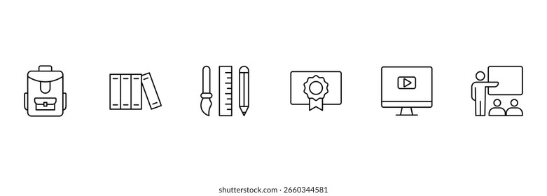 Education icon set. Education and Learning line icon set. High quality vector icons for learning, teaching, and education related concepts. Editable stroke. Vector illustration.