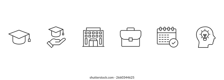 Education icon set. Education and Learning line icon set. High quality vector icons for learning, teaching, and education related concepts. Editable stroke. Vector illustration.