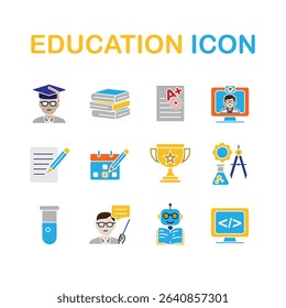education icon set. learning result, Study Planner, Live Chat, etc. education symbol on white background. smart, learning, clever. flat design style