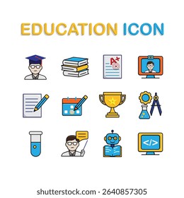 education icon set. learning result, Study Planner, Live Chat, etc. education symbol on white background. smart, learning, clever. isometric design style