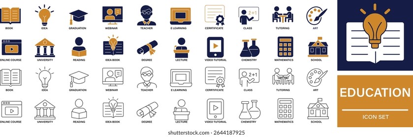 Education Icon Set Learning, School, Books and Online Study