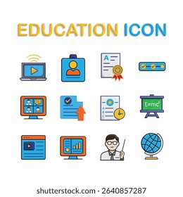 education icon set. Learning, Virtual Classroom, student, teacher, etc. education symbol on white background. smart, learning, clever. isometric design style