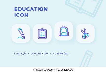Education icon set with line style duo tone color modern flat vector illustration.