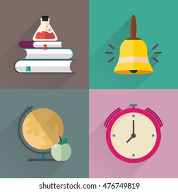 education icon set with long shadow