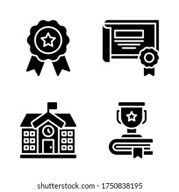 Education icon set = medal, certificate, school building, trophy book