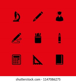 education icon set. microscope, graduate girl and pencil case vector icon for graphic design and web