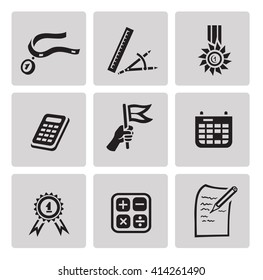Education icon set in minimalist style. Black sign on gray background
