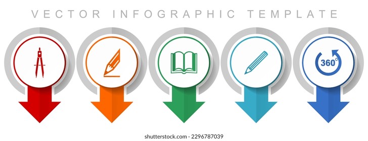 Education icon set, miscellaneous pointer icons such as calipers, pencil, book and 360 degree for web design and mobile applications,  business infographic vector template