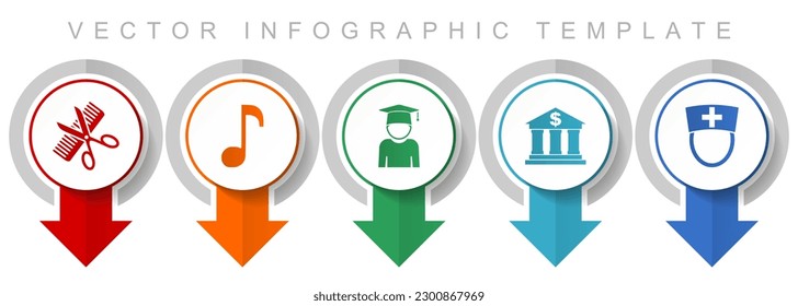 Education icon set, miscellaneous pointer icons such as barber shop, music, study, bank and doctor for webdesign and mobile applications, modern design infographic vector template