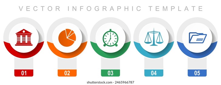 Education icon set, miscellaneous vector icons such as architecture, graph, clock, scales and folder, modern design infographic template, web buttons in 5 color options