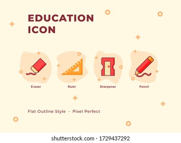 Education icon set with modern flat outline style.