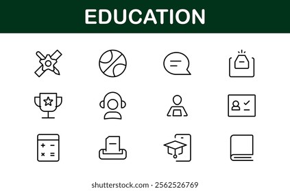 Education Icon Set. Modern and Minimalist Icons for Learning, Teaching, Schools, and Digital Educational Tools