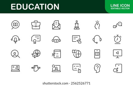 Education Icon Set. Modern and Minimalist Icons for Learning, Teaching, Schools, and Digital Educational Tools