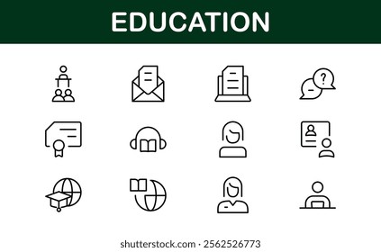 Education Icon Set. Modern and Minimalist Icons for Learning, Teaching, Schools, and Digital Educational Tools