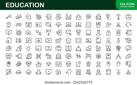 Education Icon Set. Modern and Minimalist Icons for Learning, Teaching, Schools, and Digital Educational Tools