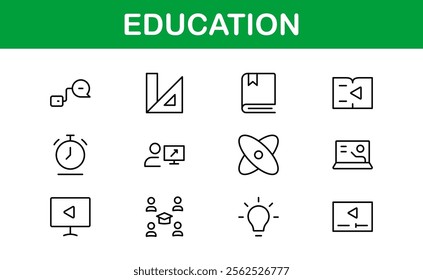 Education Icon Set. Modern and Minimalist Icons for Learning, Teaching, Schools, and Digital Educational Tools