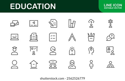 Education Icon Set. Modern and Minimalist Icons for Learning, Teaching, Schools, and Digital Educational Tools