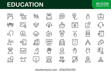 Education Icon Set. Modern and Minimalist Icons for Learning, Teaching, Schools, and Digital Educational Tools