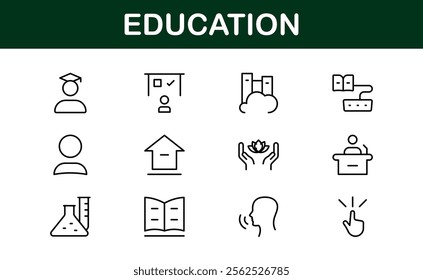 Education Icon Set. Modern and Minimalist Icons for Learning, Teaching, Schools, and Digital Educational Tools