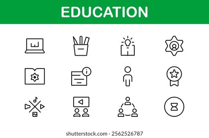 Education Icon Set. Modern and Minimalist Icons for Learning, Teaching, Schools, and Digital Educational Tools