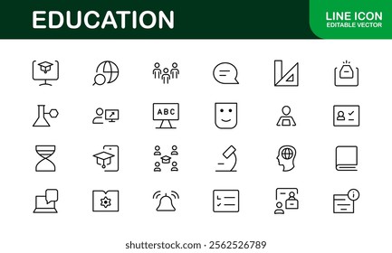 Education Icon Set. Modern and Minimalist Icons for Learning, Teaching, Schools, and Digital Educational Tools